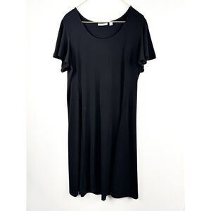 Susan Graver Womens Liquid Knit Dress Size L Black Short Sleeve Stretch Basics